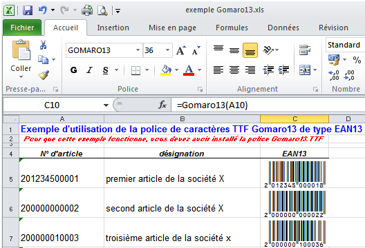 Gomaro 13 et MS Excel